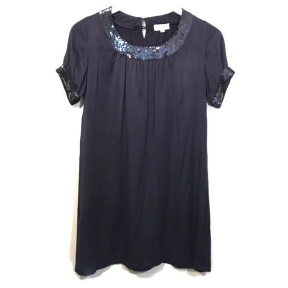 French Blue Silk Sheath Dress Sequins Nana Ki - Picture 2 of 6